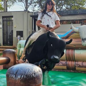 touro mecanico tradicional com menina